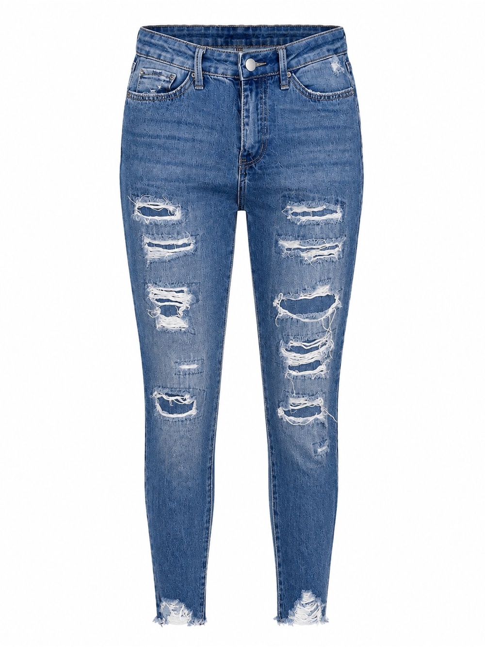 Women's Distressed Skinny Jeans in Medium Blue